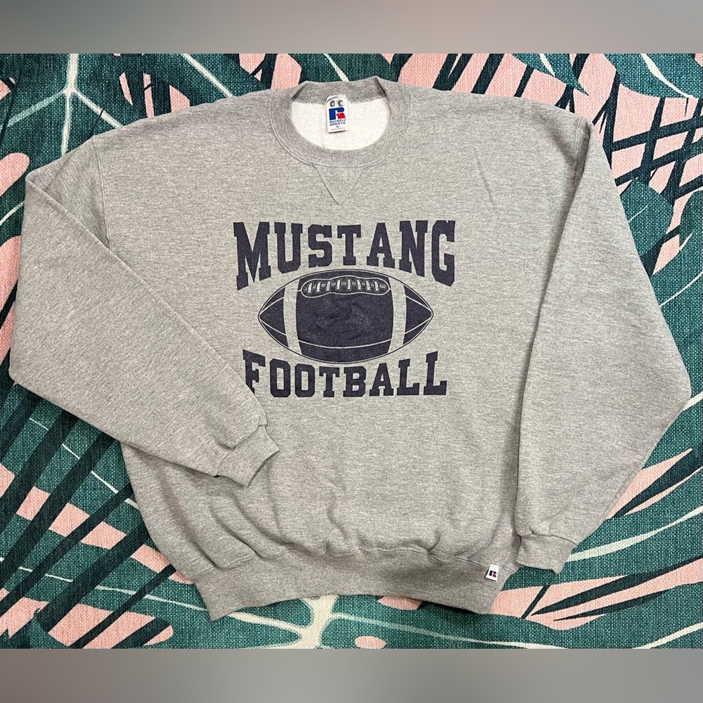 Vintage Russell Athletic Mustang Football Heather Gray Sweatshirt Crewneck